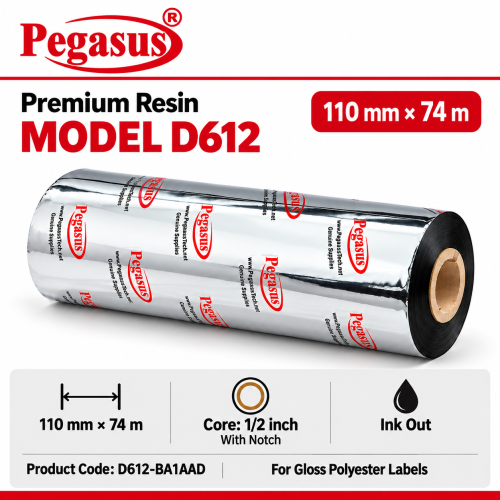 Premium Resin-D612,110mmx74mtr,0.5 inch Core,With Notch,Ink Out